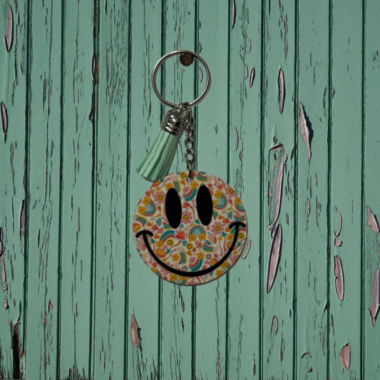 Smiley rainbow s & Mushrooms Keychain