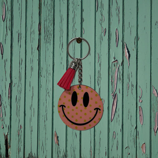 Pink Smiley Face Keychain